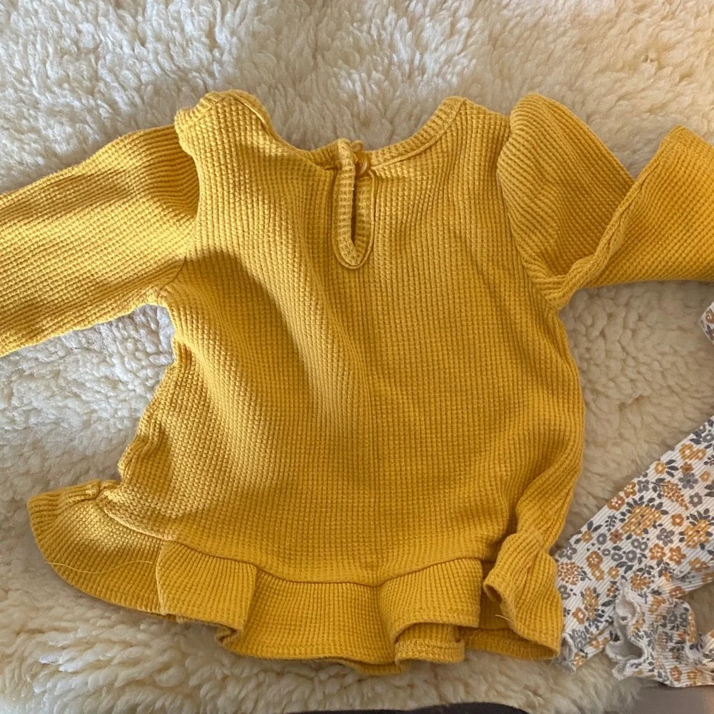 Little Lass Mustard Yellow Waffle-Knit Baby Top - Picture 5 of 5